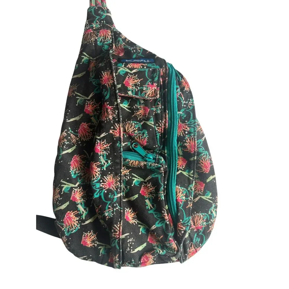 Kavu Rope Sling Bag Sparklers Print Ropalooza Black Red Teal Canvas Backpack